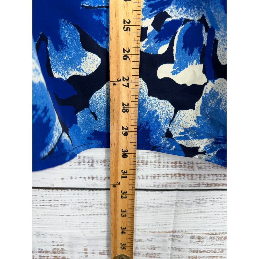Studio Park Blue Floral Popover Vneck Top 3X Balloon Sleeves Classic Coastal - Picture 5 of 7